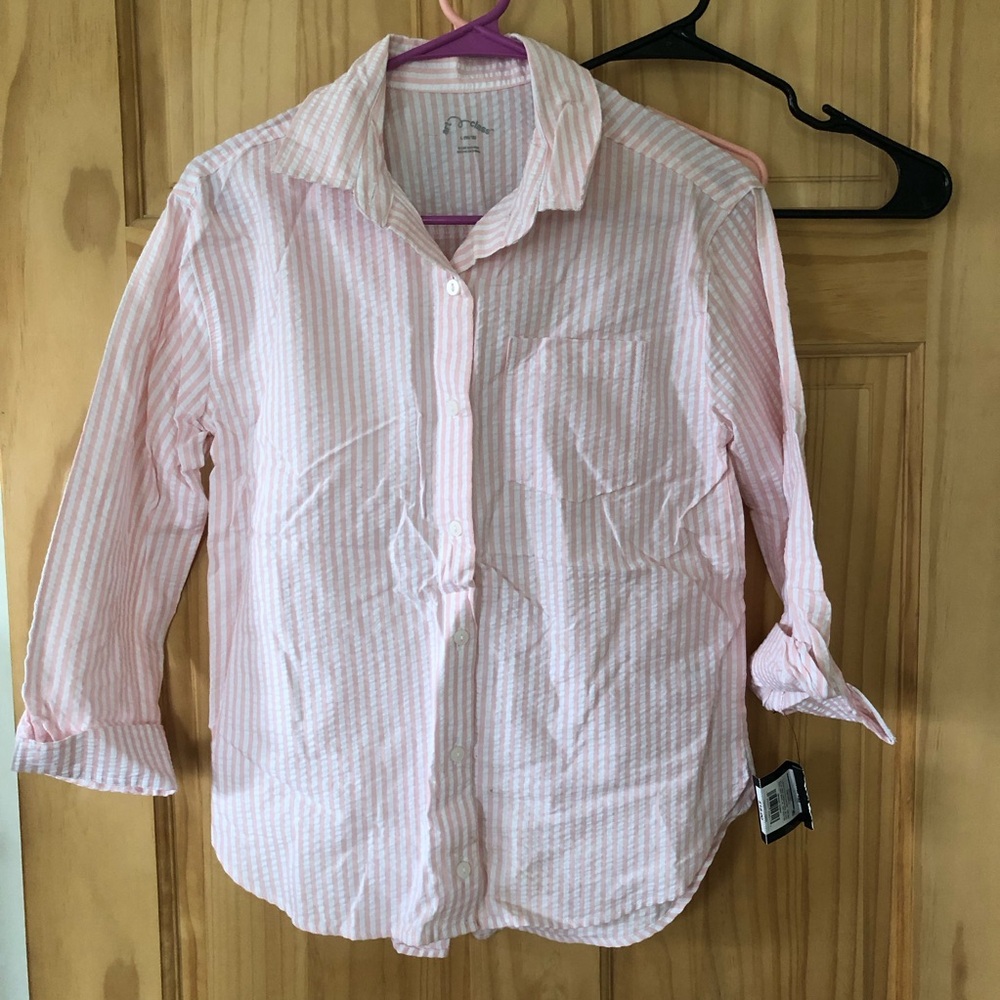 NWT Pink and White Striped Seersucker Button Up Shirt - Sz L